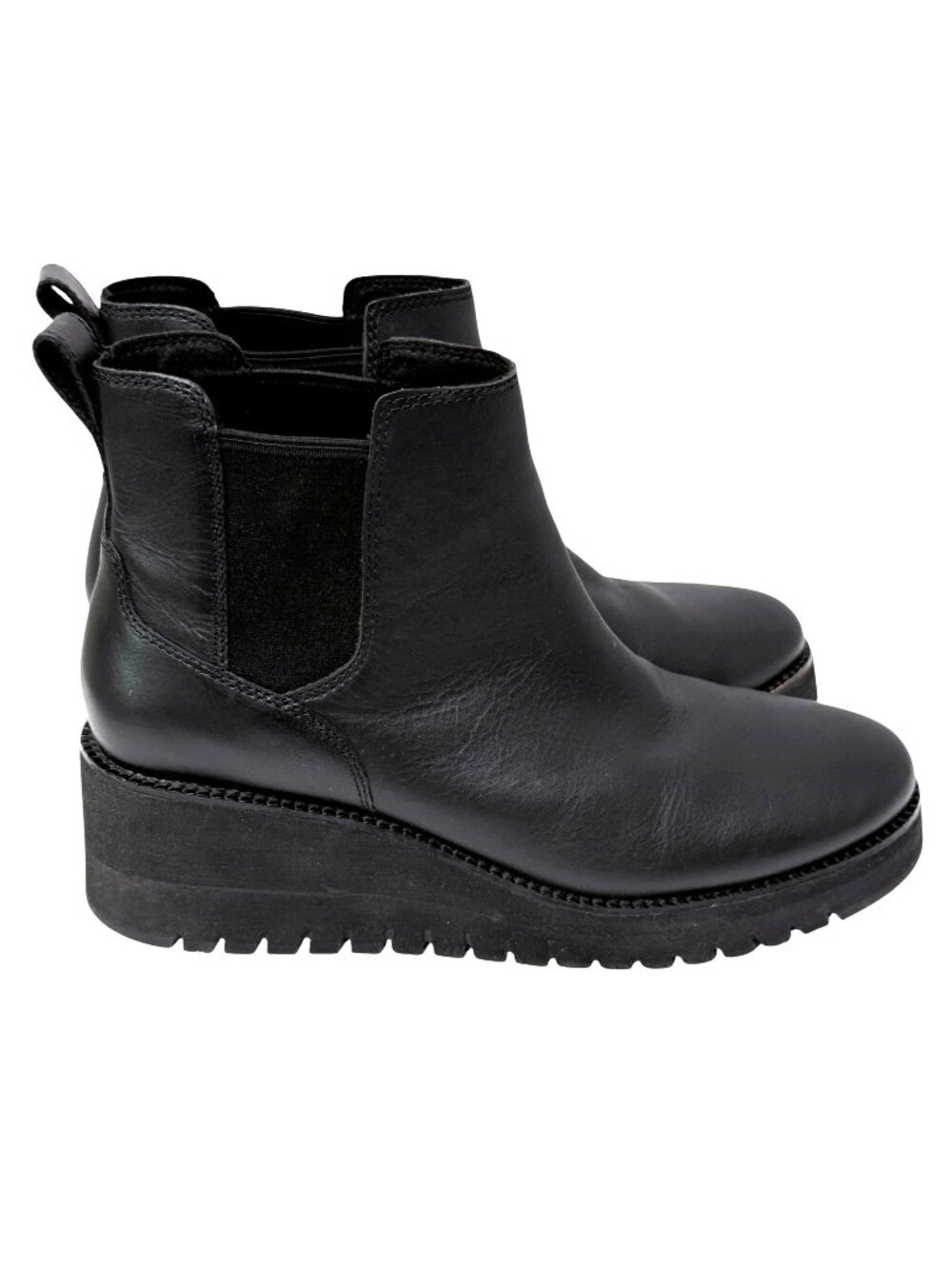 Cole Haan ZeroGrand Womens Size 8.5 Black Leather Ankle Wedge Boots Chelsea